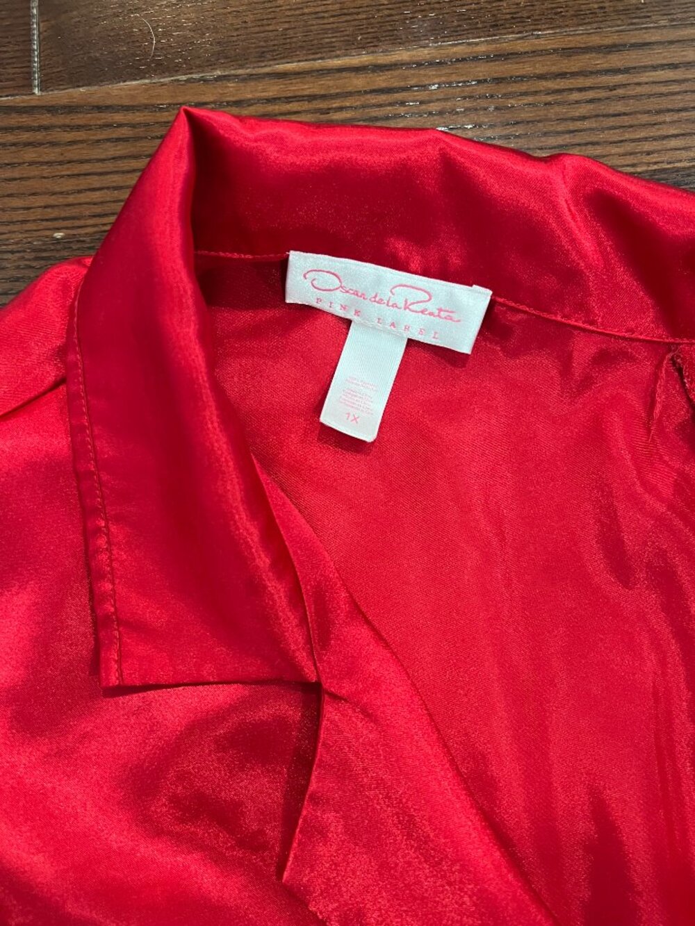 Oscar de la Renta Pink Label Red Satin Sleep Shirt Lounge Dress 1X Dark Glam - Picture 2 of 8